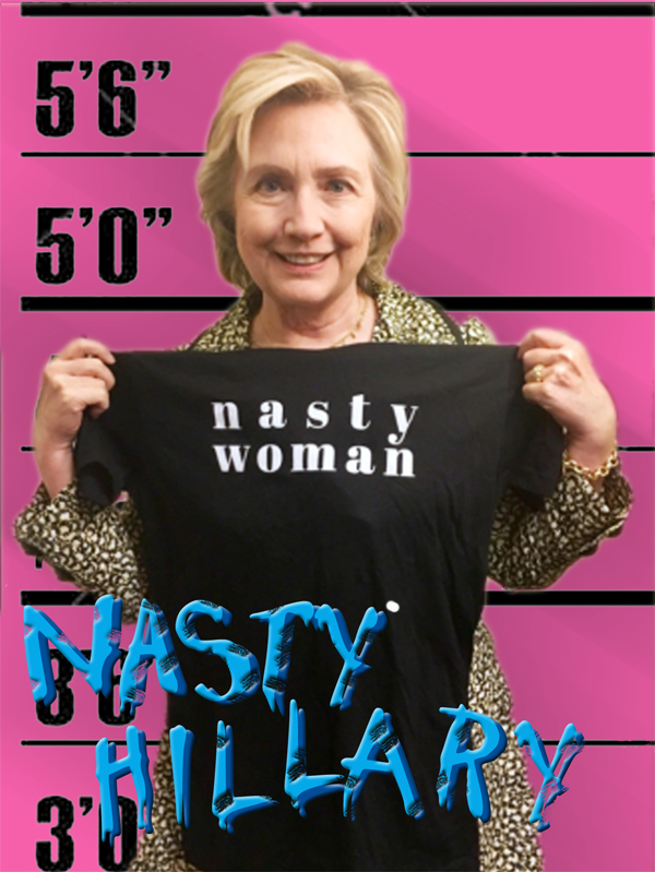 Hillary Clinton tweets and “models” to urge followers to buy outspoken TV host Samantha Bee's “Nasty Woman” shirts to support Planned Parenthood