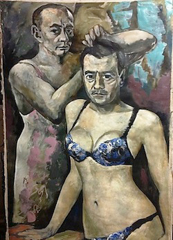 Artist flees Russia after painting Putin and Medvedev in women's undergarments