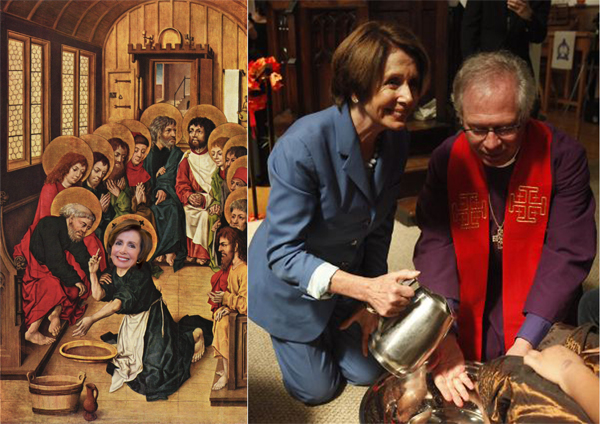Pelosi assists in Holy Week foot-washing ritual of Immigrants
