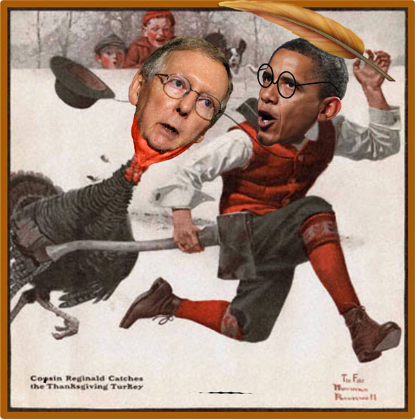 Mitch McConnell Thanksgiving Day Turkey by the fake Norman Rockwell