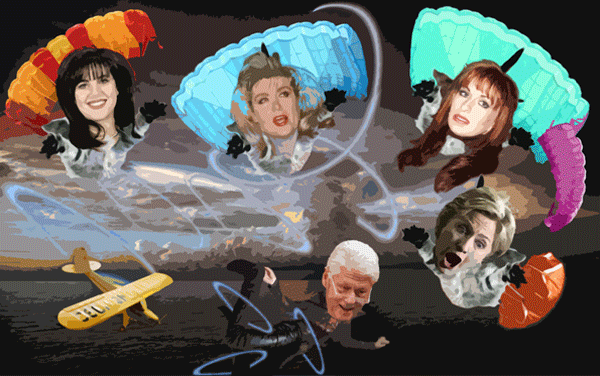 Parachuting Cats - Hillary Clinton's (double entendre) No-fly Zone (No-Zipper Zone) at the Oval Office
