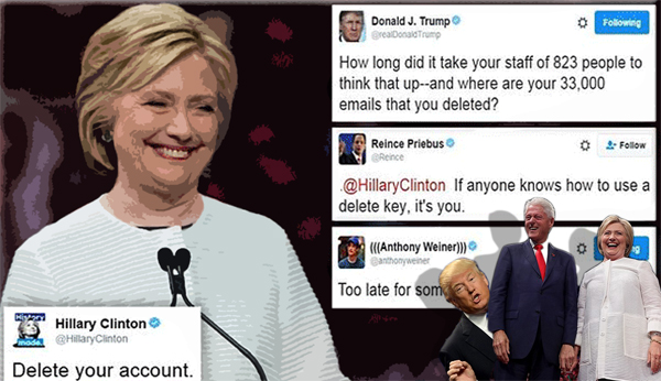Hillary's “delete your account” Twitter dig at Trump blows up - and even Anthony Weiner chimes in: “too late for some of us”