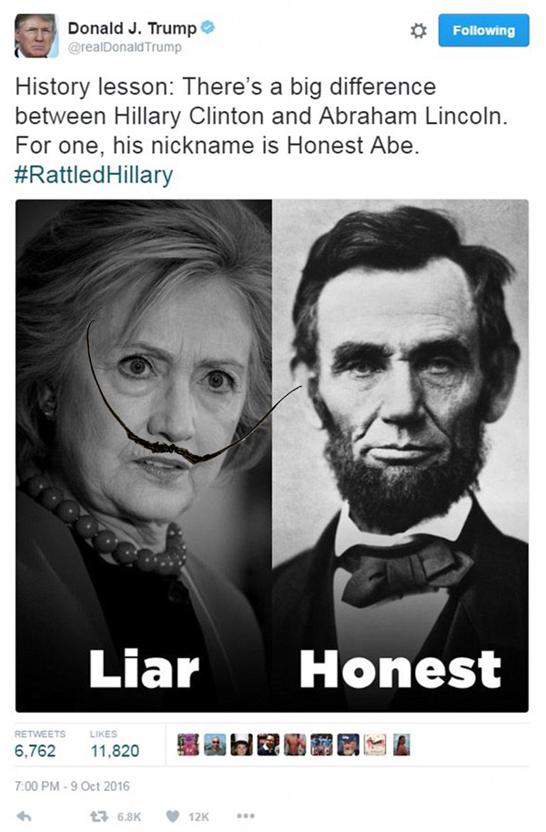 “Honest Abe never lied. That's the difference between him and you.” Trump's explosive attack on Clinton over her leaked speech about different “public and private positions”