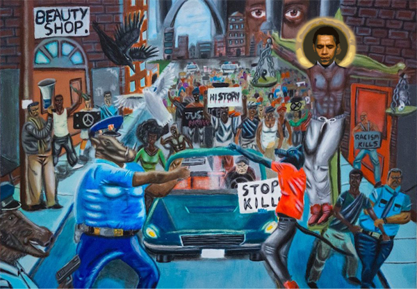 The Obama Legacy: Black Caucus rehangs controversial “Cops as Pigs” painting