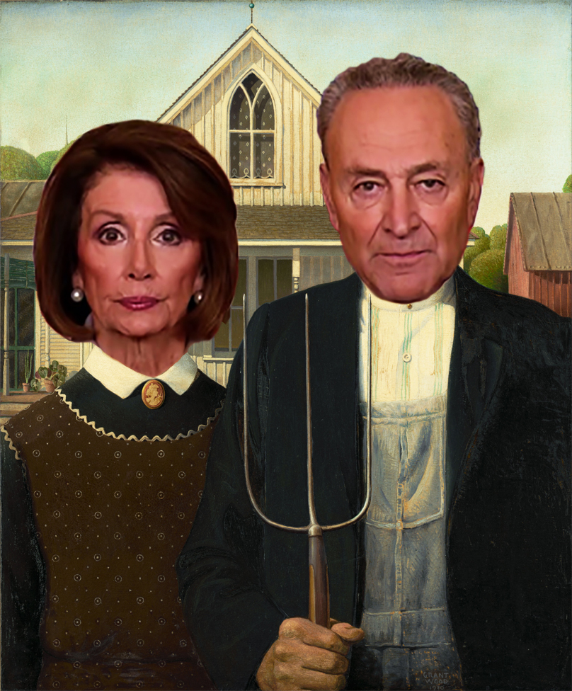 American Gothic Pelosi and Schumer Prime-time Speech: Pelosi and Schumer get personal and blast Trump for his 'obsession' with the wall – calling his border barrier 'cruel'