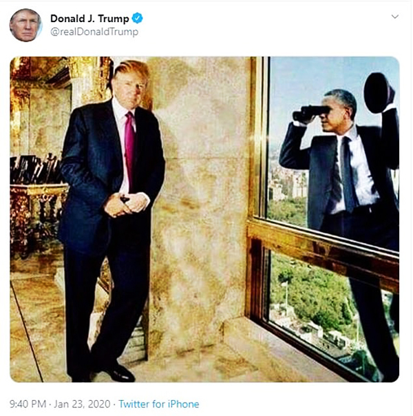 Trump tweets photoshopped image of Barack Obama