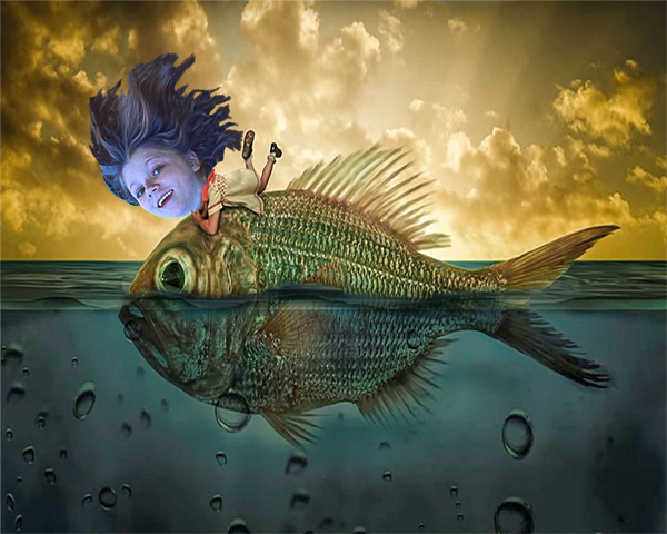 Surreal Photo Manipulation of a Natalie Riding a Fish