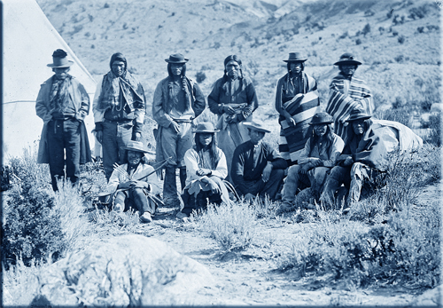 Native Americans: The Pah-Ute (Paiute) Indian group, near Cedar, Utah in a picture from 1872.