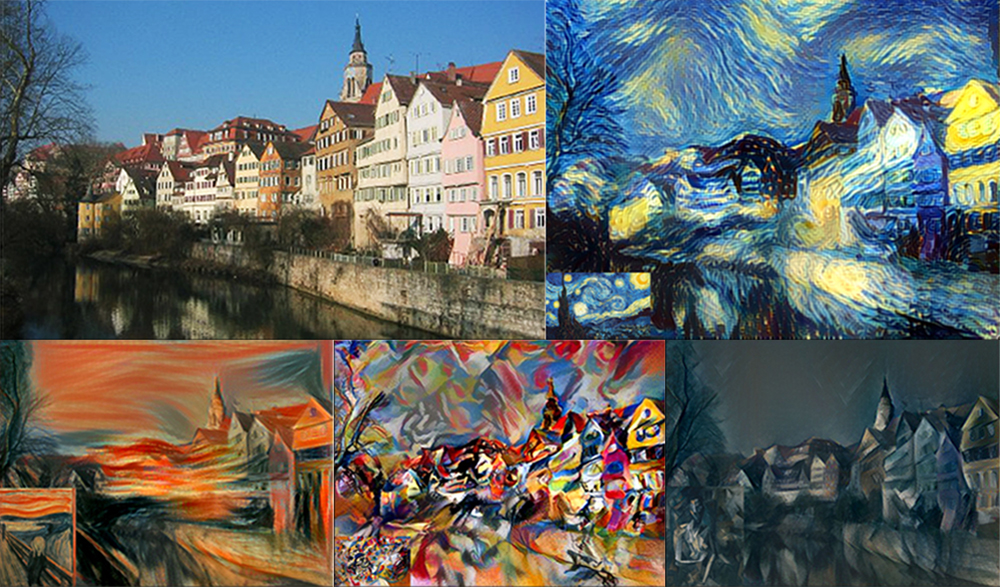 The Neckarfront in Tubingen, Germany - Computer algorithm creates Instagram-like filters in the style of famous artists