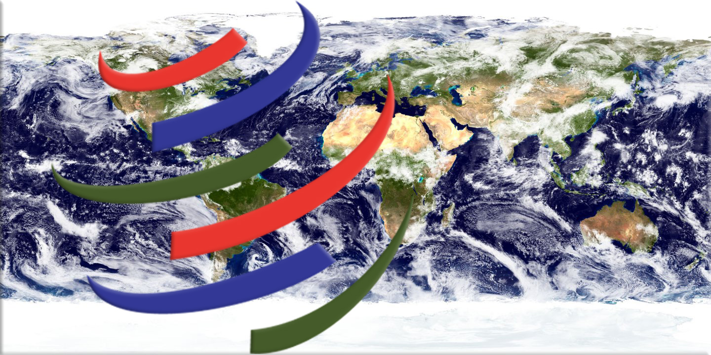 NASA's 'Blue Marble' Earth map; World Trade Organization logo