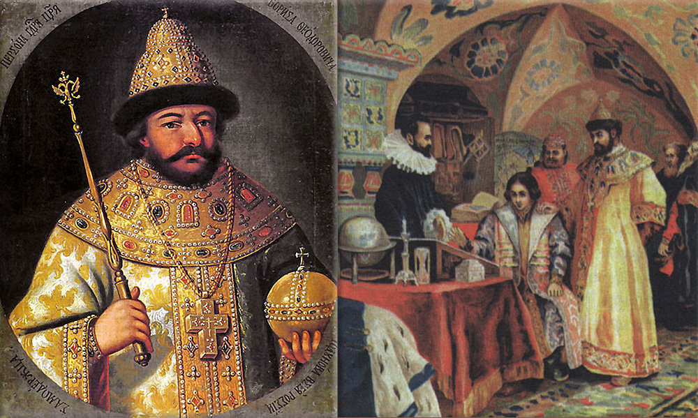 Boris Godunov was the most noted member of an ancient, now extinct, Russian family of Tatar origin; Boris Godunov Overseeing the Studies of his Son, painting by N. Nekrasov