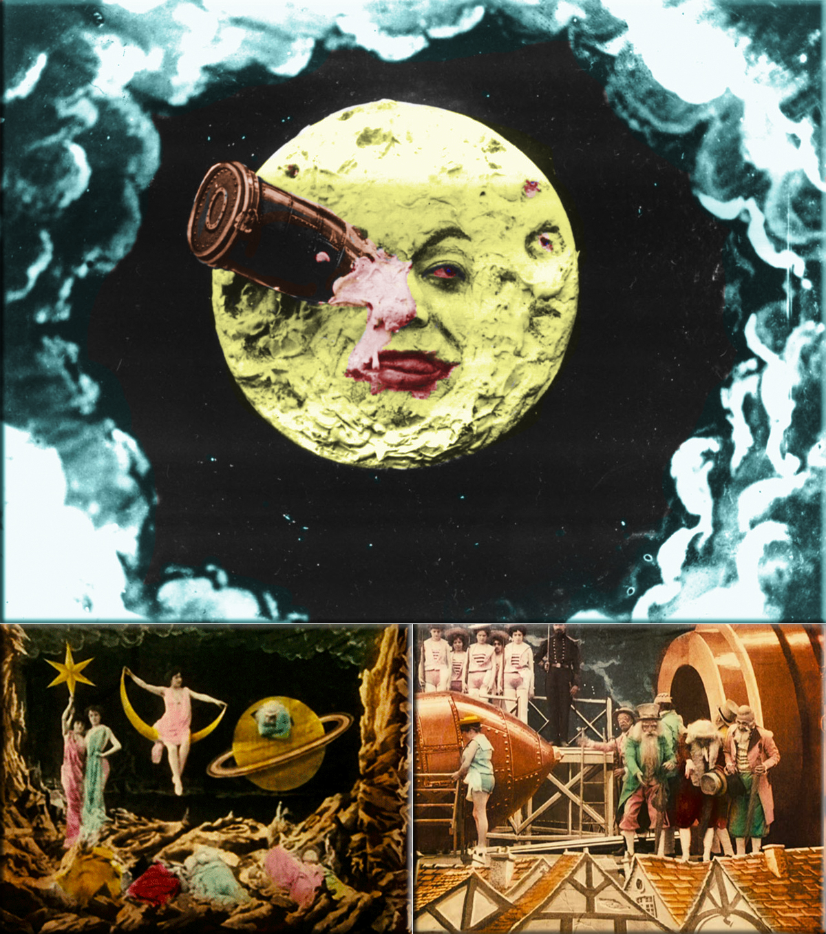 A shot from Georges Méliès Le Voyage dans la Lune (A Trip to the Moon) (1902), an early narrative film