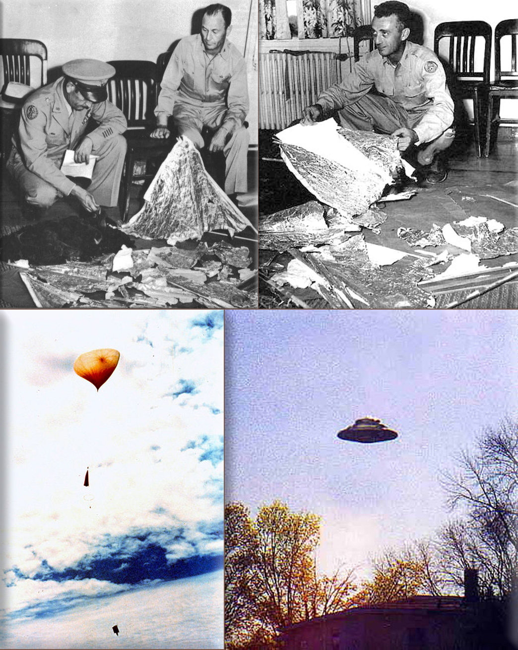 Roswell UFO incident, credit alien-ufo-research; A NOAA weather balloon just after launch; UFO unexplained