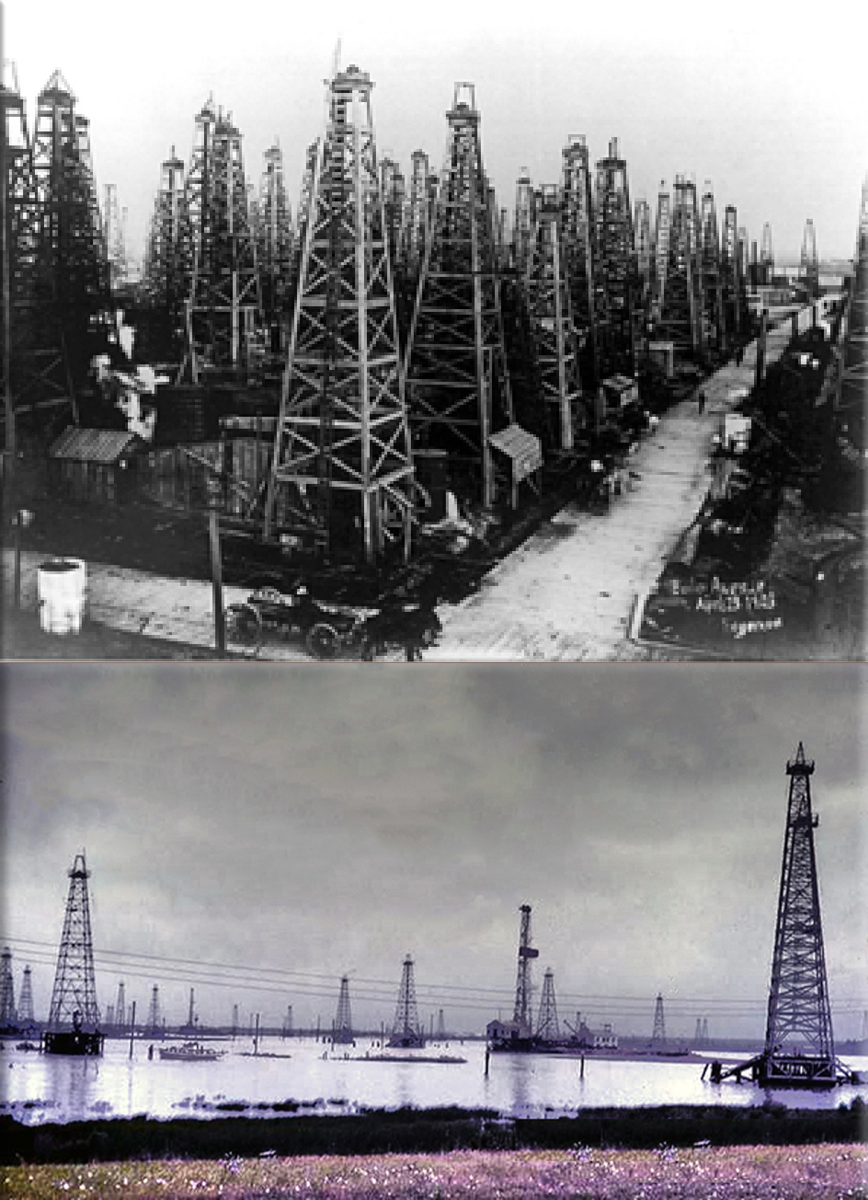 Spindletop's Boiler Avenue, 1903, Spindletop is a salt dome oil field located in the southern portion of Beaumont, Texas (The Spindletop dome was derived from the Louann Salt evaporite layer of the Jurassic geologic period), credit Priweb.org, W.W.Bryant