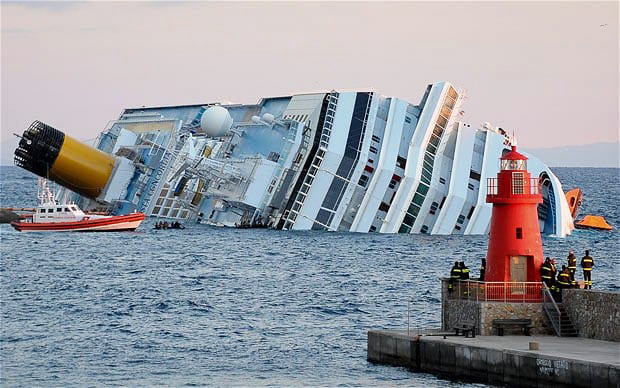 Costa Concordia disaster: The passenger cruise ship Costa Concordia sinks off the coast of Italy due to the captain's negligence and irresponsibility. There are 32 confirmed deaths.