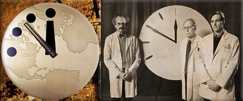 The Doomsday Clock is a symbolic clock face, maintained since 1947 by the board of directors of the Bulletin of the Atomic Scientists at the University of Chicago.