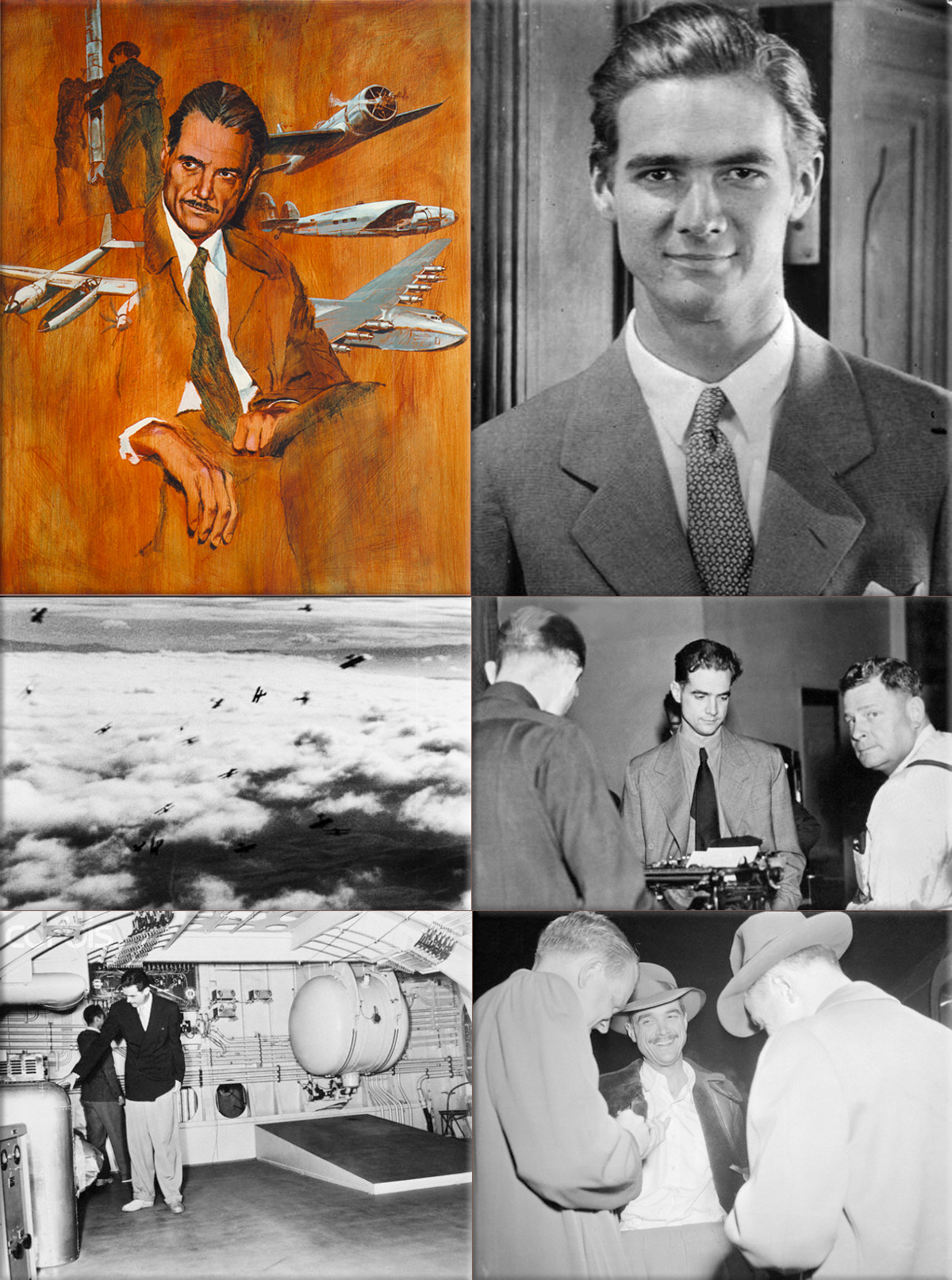 Howard Hughes portrait; Howard Hughes (age 25) was still considered a minor in Texas by the time both of his parents had died; Legend holds that when all of the professional pilots refused to attempt a particular stunt for the 1930s film Hell’s Angels (a low altitude dive past a camera tower) Hughes stepped in and flew it himself; July 14, 1936 — Howard Hughes, wealthy sportsman and speed flyer, is shown here as he was booked on a suspicion of negligent homicide by Det. Lieut. Tom Sketchley (right), following a traffic accident in which Gabe S. Meyer, a pedestrian, was assertedly struck and killed by Hughes’ automobile (Hughes was released on his own recognizance); 1947, Long Beach, California, USA - Howard Hughes, designer and builder of the “Hercules”, world’s largest airplane; November 7, 1947, Washington, DC, USA — Smiling Howard Hughes chats with reporters as he arrived in Washington
