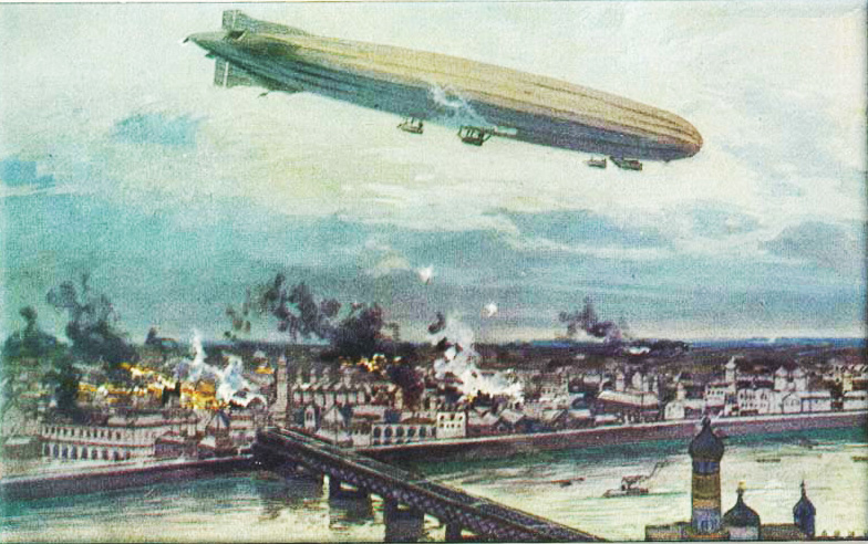 World War I: German WWI Zeppelin Bombing Warsaw Poland Postcard (technically a Schutte-Lanz airship)