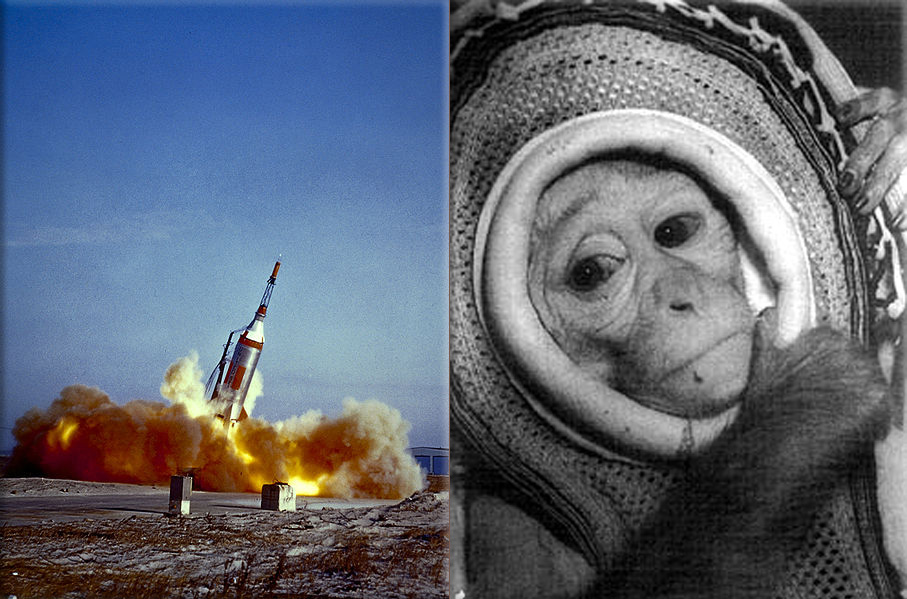 Little Joe 1B launches from Wallops Flight Facility on January 21, 1960; Miss Sam the Rhesus monkey