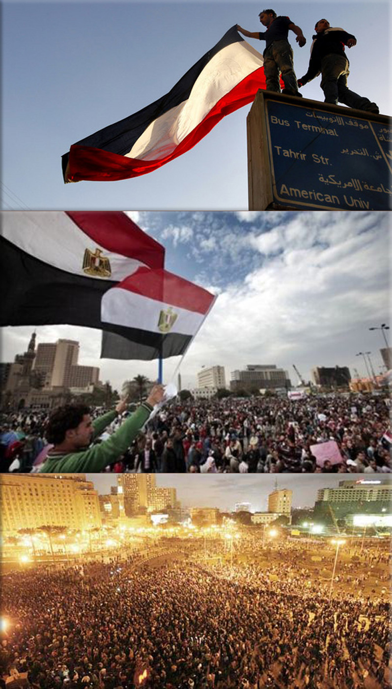 Egyptian revolution: Arab Spring; Millions of anti-government protesters demonstrate in Liberation Square, Cairo, Egypt