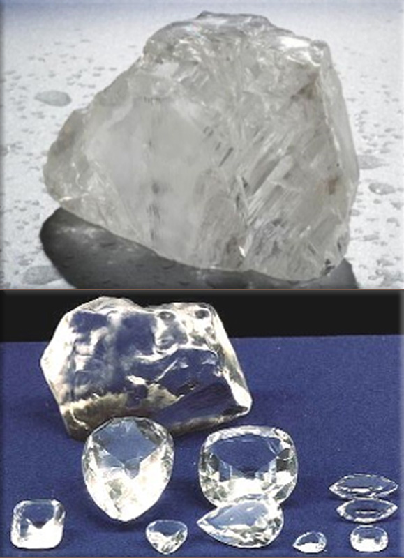 The uncut Cullinan Diamond and the derived cut Cullinan Diamonds
