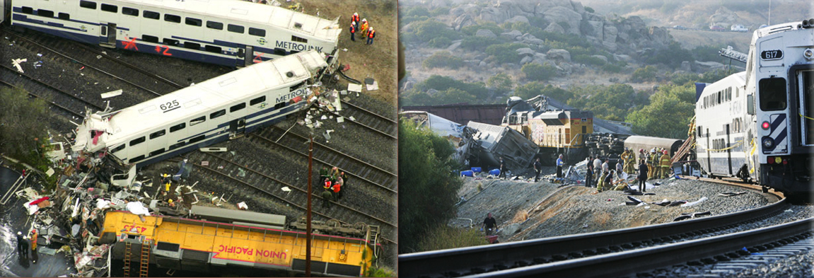 Glendale train crash: Two trains derail killing 11 and injuring 200 in Glendale, California, near Los Angeles on January 26th, 2005.