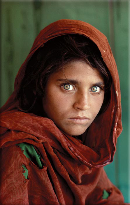 Nasir Bagh refugee camp in Pakistan in 1984 after the soviet union had bombed Afghanistan. (The photo then appeared on the cover of the National Geographic magazine in June 1985, the identity of the girl remained unknown for over 17 years, until in January 2002 a National Geographic team traveled to Afghanistan to locate her)