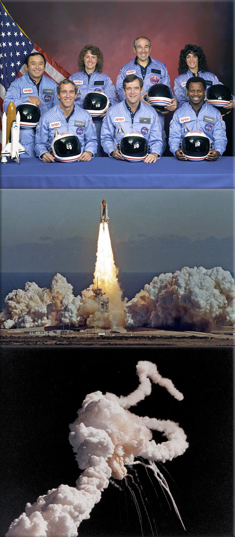 The Space Shuttle Challenger disaster occurred on January 28, 1986, when Space Shuttle Challenger (mission STS-51-L) broke apart 73 seconds into its flight, leading to the deaths of its seven crew members (The spacecraft disintegrated over the Atlantic Ocean, off the coast of central Florida at 11:38 EST (16:38 UTC))