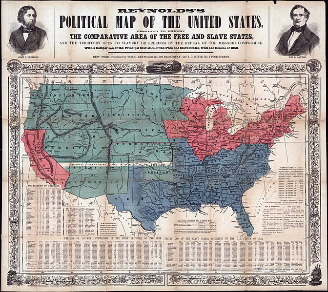 Compromise of 1850: Map of free and slave states 1856