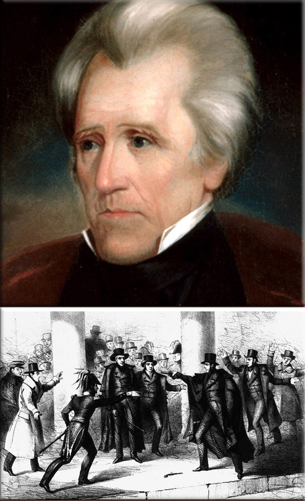 Richard Lawrence attempts to assassinate President Andrew Jackson outside the Capitol
