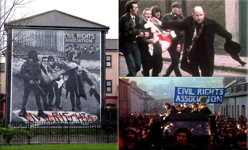 Bloody Sunday (1972): British Paratroopers kill fourteen unarmed civil rights/anti internment marchers in Northern Ireland