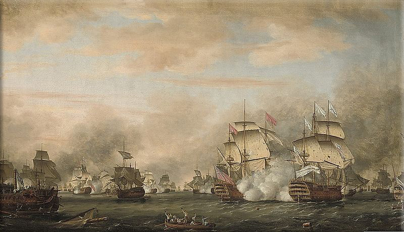 Battle of the Saintes 12 April 1782; surrender of the Ville de Paris by Thomas Whitcombe, painted 1783, shows Hood's HMS Barfleur, centre, attacking the French flagship Ville de Paris, right