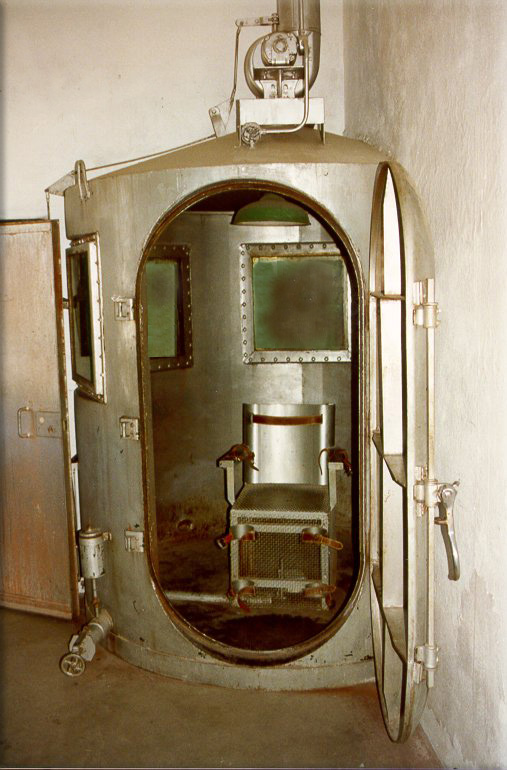 Capital punishment: Gas chamber (an apparatus for killing humans or animals with gas, consisting of a sealed chamber into which a poisonous or asphyxiant gas is introduced)