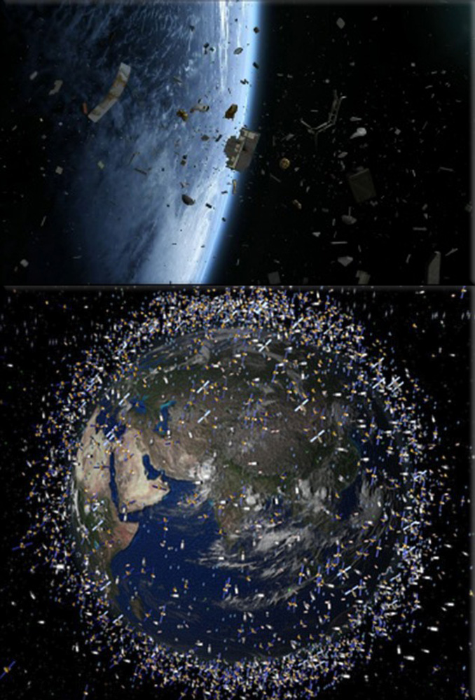 Crowded: An artist's impression of space junk in low-Earth orbit - NASA is considering using lasers to deflect the debris and stop it colliding with satellites (A computer-generated artists impression released by the European Space Agency (ESA) depicts an approximation of 12,000 objects in orbit around the Earth), AFP, NASA, Getty Images