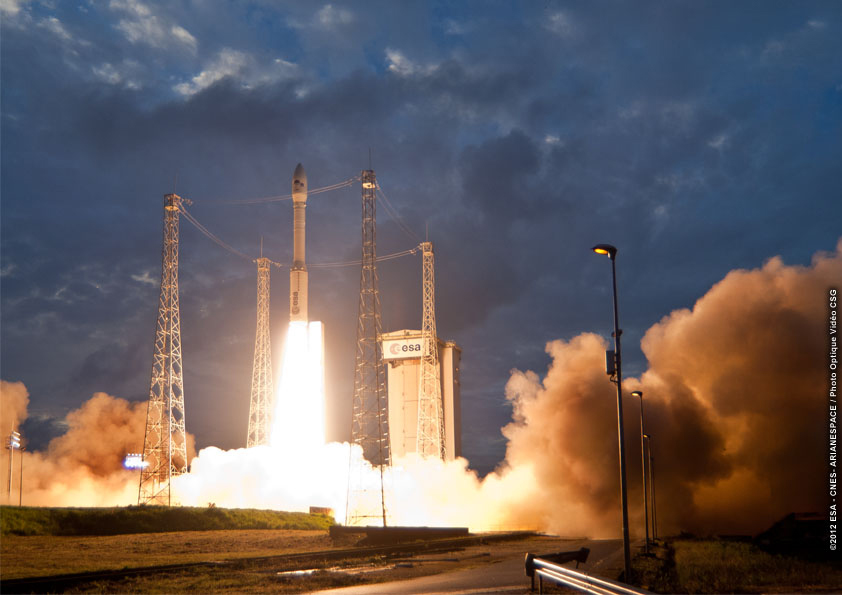The European Space Agency (ESA) conducted the first launch of the European Vega rocket from Europe's spaceport in Kourou, French Guiana.