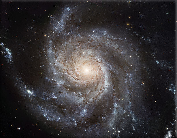 The galaxy Messier 101 (M101, also known as NGC 5457 and also nicknamed the Pinwheel Galaxy) lies in the northern circumpolar constellation, Ursa Major (The Great Bear), at a distance of 25 million light-years from Earth