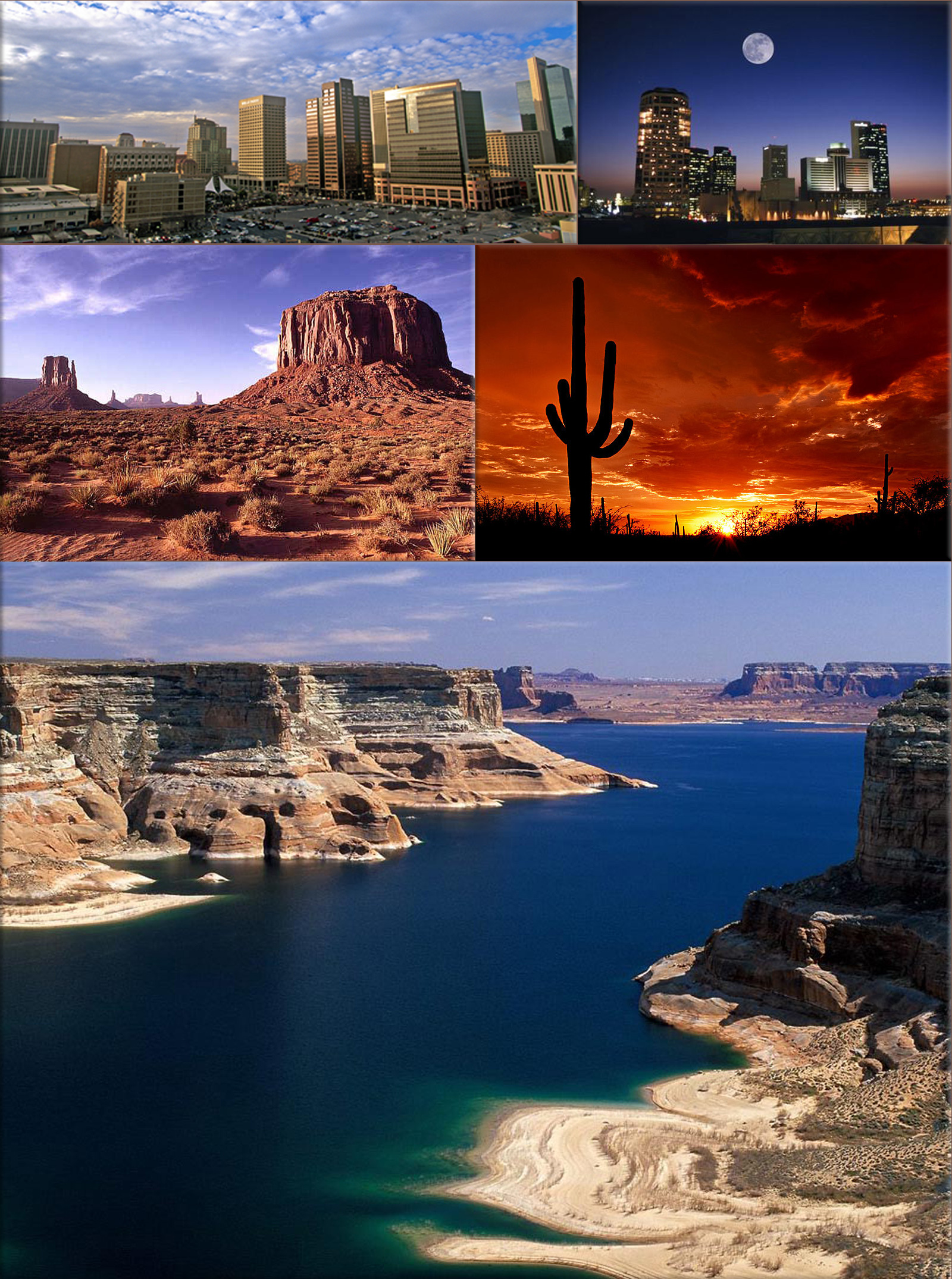 Arizona: a U.S. state located in the southwestern region of the United States (Arizona is noted for its desert climate in its southern half, where there are very hot summers and quite mild winters. The northern half of Arizona also features forests of pine, Douglas fir, and spruce trees, a very large, high plateau (the Colorado Plateau) and some mountain ranges—such as the San Francisco Mountains—as well as large, deep canyons, where there is much more moderate weather for three seasons of the year, plus significant snowfalls)