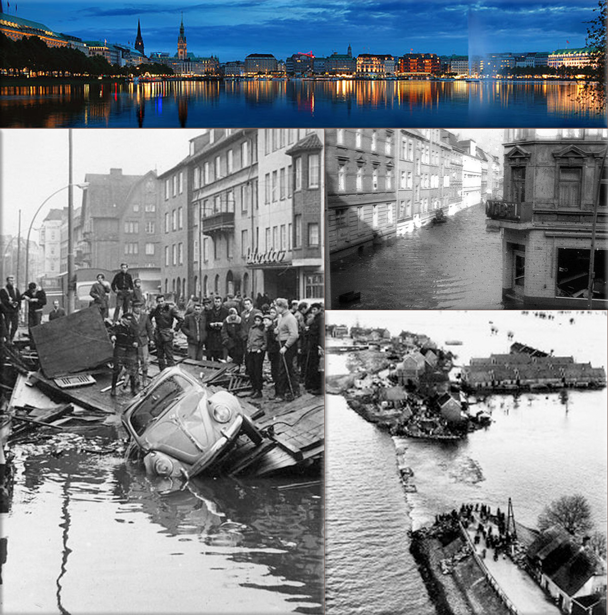 North Sea flood of 1962: was a natural disaster affecting mainly the coastal regions of Germany and in particular the city of Hamburg in the night from 16 February to 17 February 1962