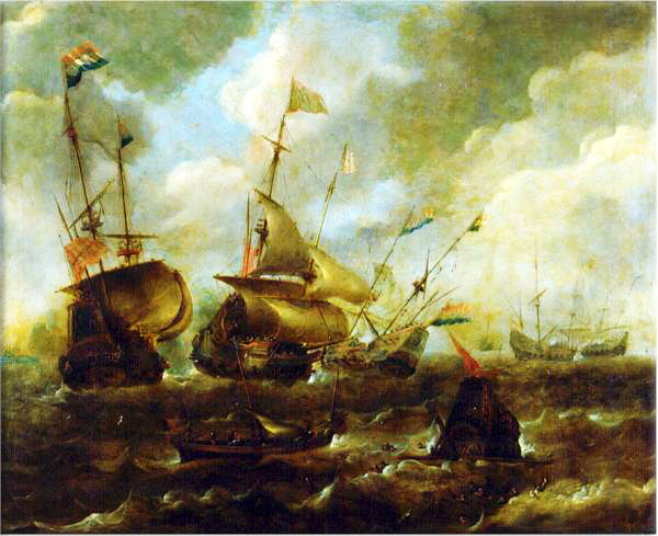 Eighty Years' War: Battle off Lizard Point; Battle between Dutch and Spanish men-of-war. Oil on copper, Naval Museum of Madrid