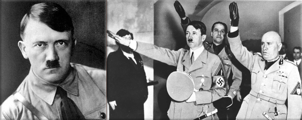 Adolf Hitler and Benito Mussolini salute during their meeting in Italy in June 1938