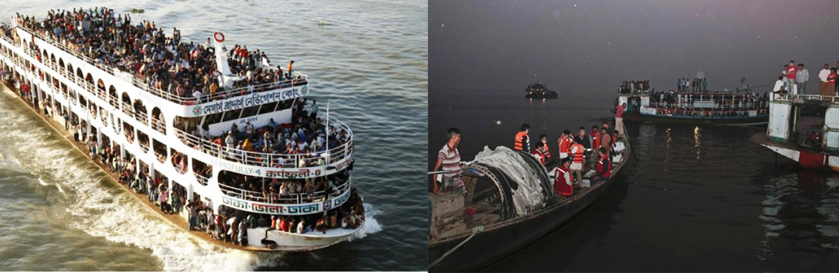 A ferry carrying 100 passengers capsizes in the Padma River, killing 70 people.