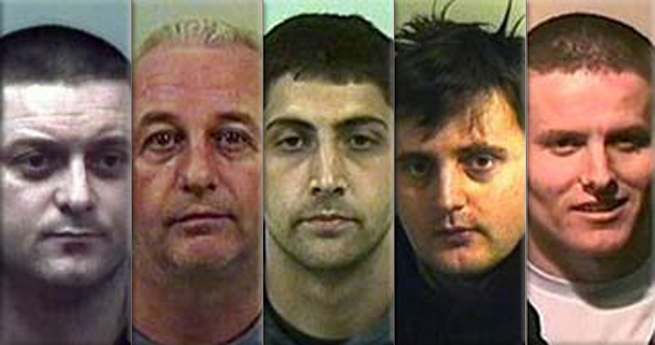 Convicted members of the Securitas gang (from left) Lea Rusha, Stuart Royle, Roger Coutts, Emir Hysenaj and Jetmir Bucpapa. Photographs: Kent Police / PA