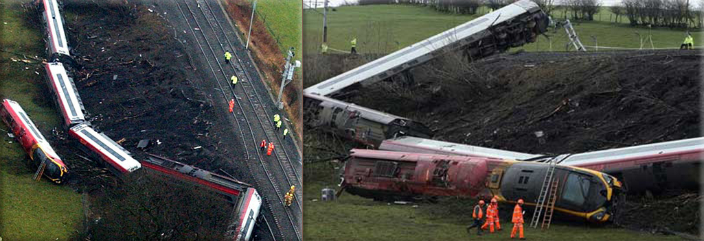 A train derails on an evening express service near Grayrigg, Cumbria, England, killing one person and injuring 22 on February 23rd, 2007.