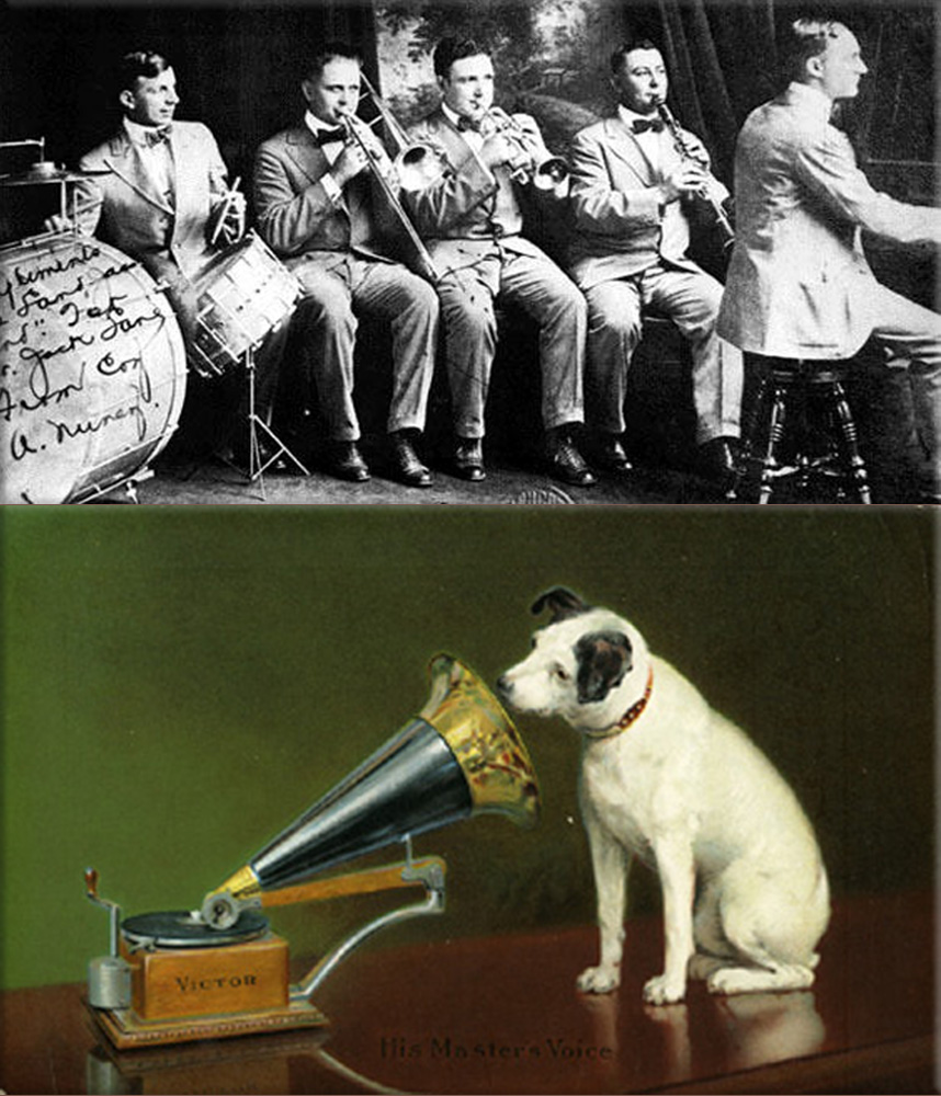 Original Dixieland Jass Band - 1917 ● Victor Talking Machine Company (The Gramophone Company) and its later RCA incarnation. (The dog (part Bull Terrier, part Fox Terrier) did not find a home with Edison, but he did go on to become one of the most recognizeable images in the history of advertising.