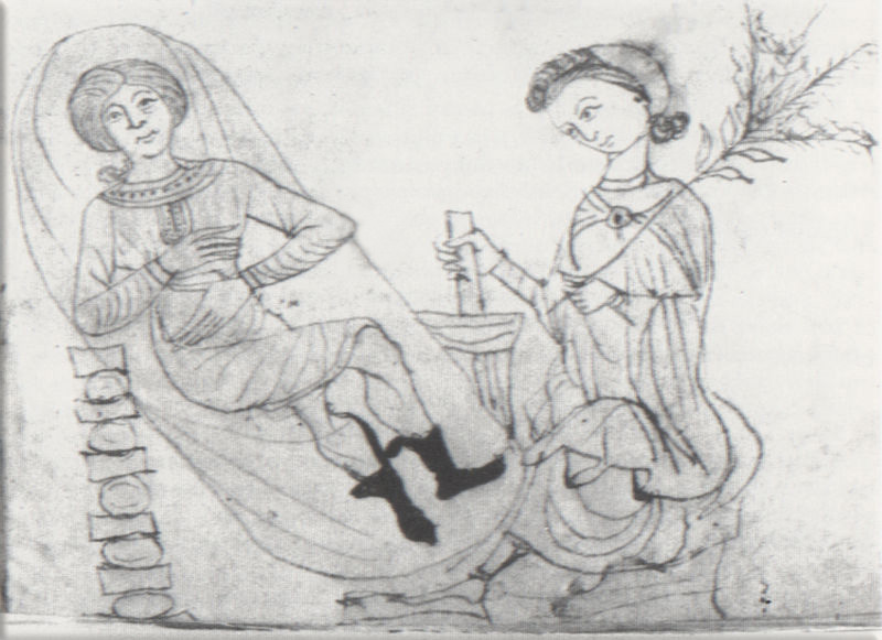 Induced abortion: A woman receiving pennyroyal, a common medieval abortifacient - From Herbarium by Pseudo-Apuleius, 13th-century manuscript.