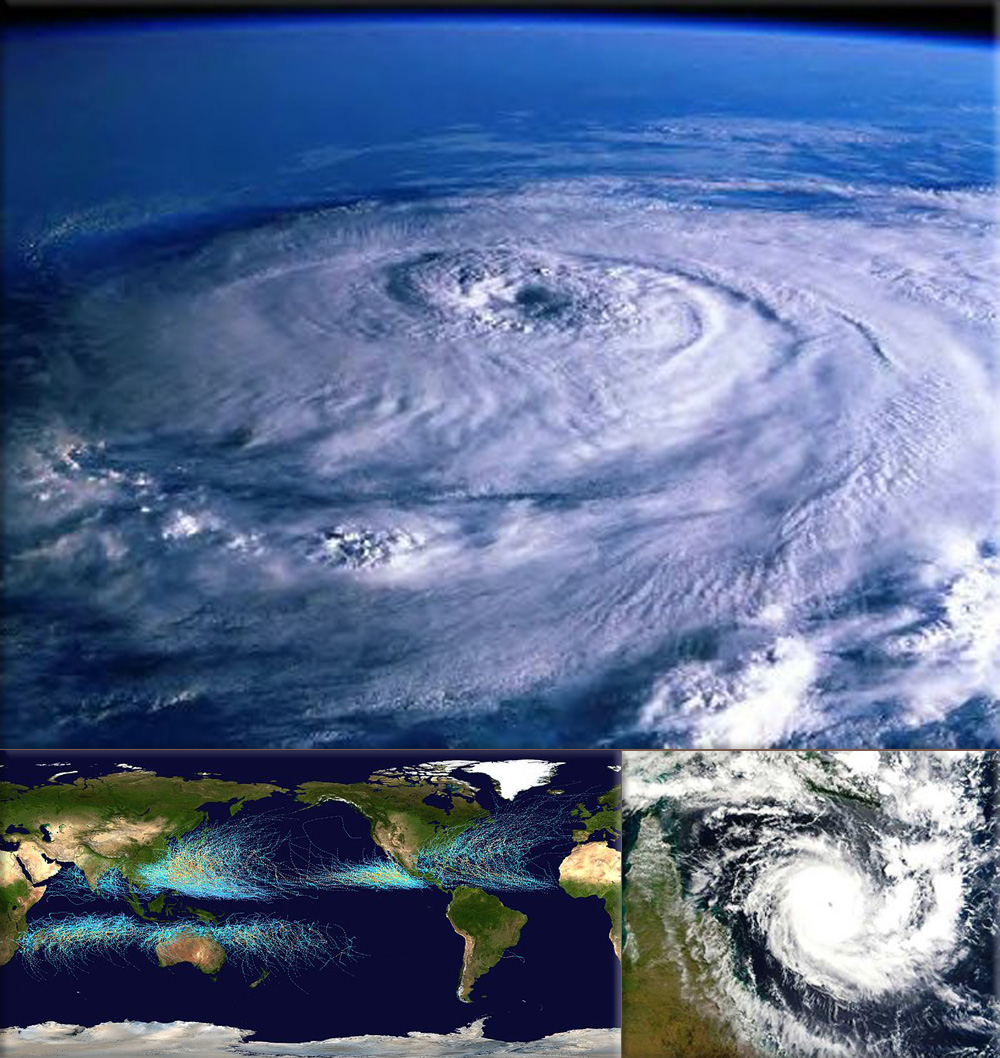 In meteorology, a cyclone is an area of closed, circular fluid motion rotating in the same direction as the Earth (This is usually characterized by inward spiraling winds that rotate counterclockwise in the Northern Hemisphere and clockwise in the Southern Hemisphere of the Earth)