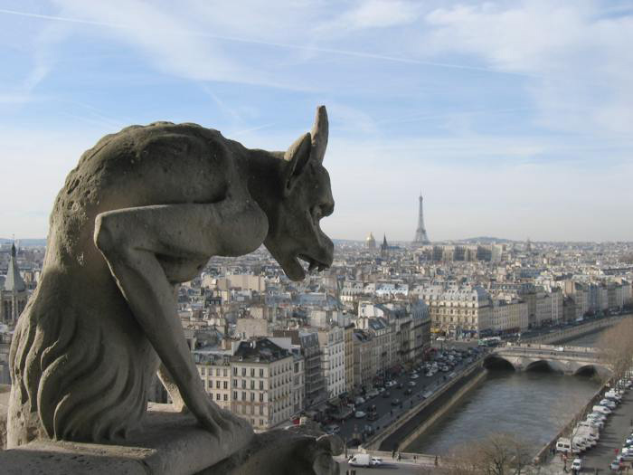 Notre Dame Cathedral in Paris, gargoyle view of Paris