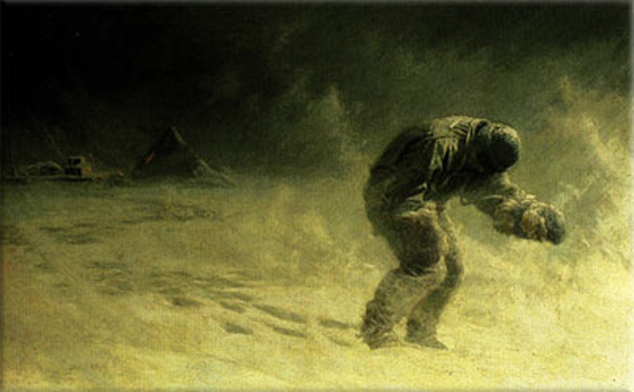 John Charles Dollman's painting A Very Gallant Gentleman depicts Lawrence Oates' suicidal last moments