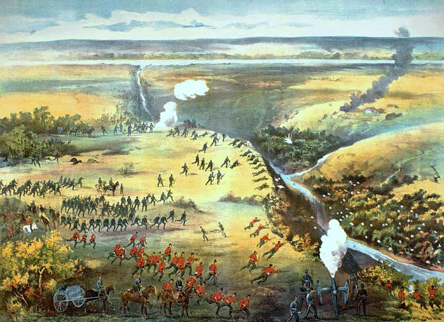 North-West Rebellion: Contemporary lithograph of the Battle of Fish Creek
