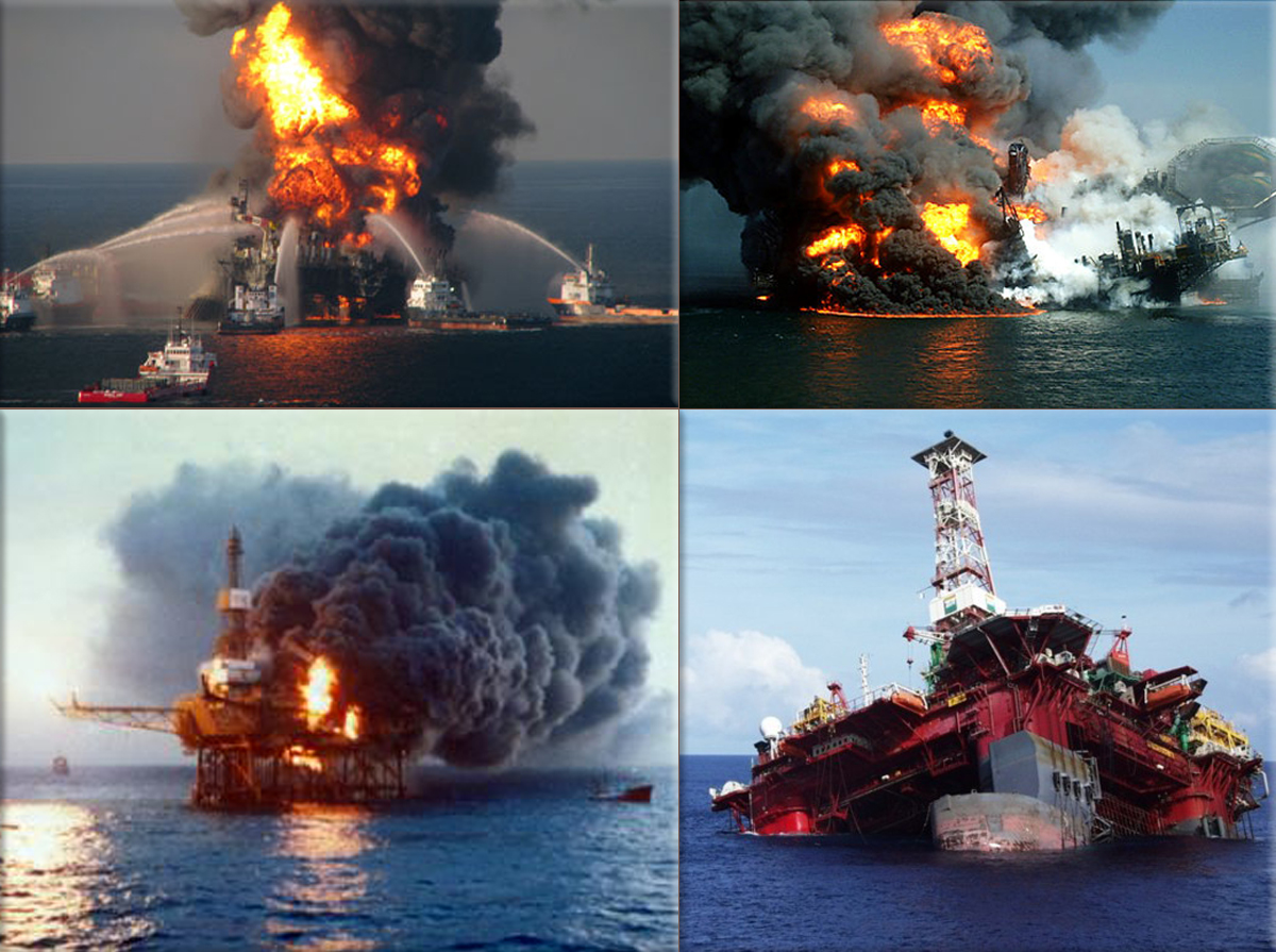 British Petroleum Deepwater Horizon oil rig in the Gulf of Mexico after an explosion killed 11 workers, Getty Images ● Piper Alpha, a North Sea oil production platform operated by Occidental Petroleum, explosion July 6, 1988 ● Petrobras P-36 (originally named the 'Spirit of Columbus' and was constructed between 1984 and 1994 in Italy - became destabilised by two explosions and subsequently sank)